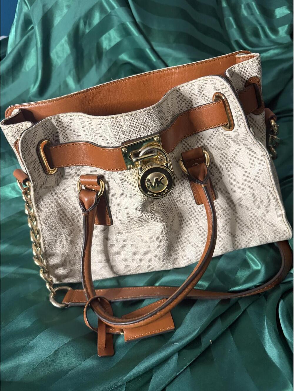 Michael Kors Signature MK Logo Tan Leather Tote Bag