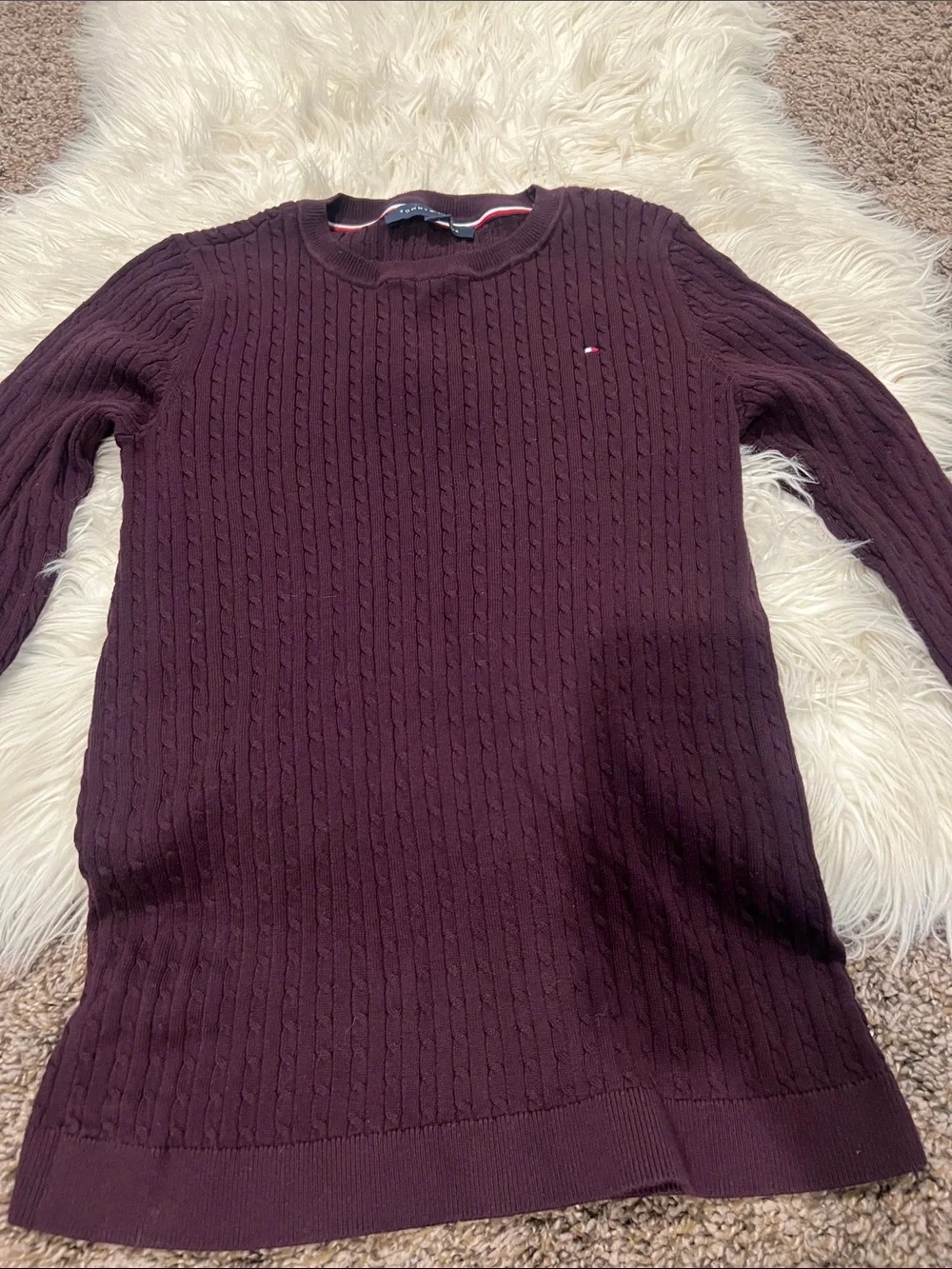 Tommy Hilfiger Maroon Cable Crewneck Sweater - Picture 3 of 4