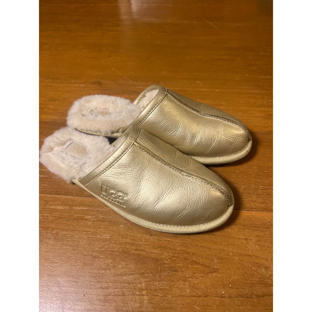 UGG Australia Scuffette II Metallic Gold Leather Sheepskin Slippers Womens 10