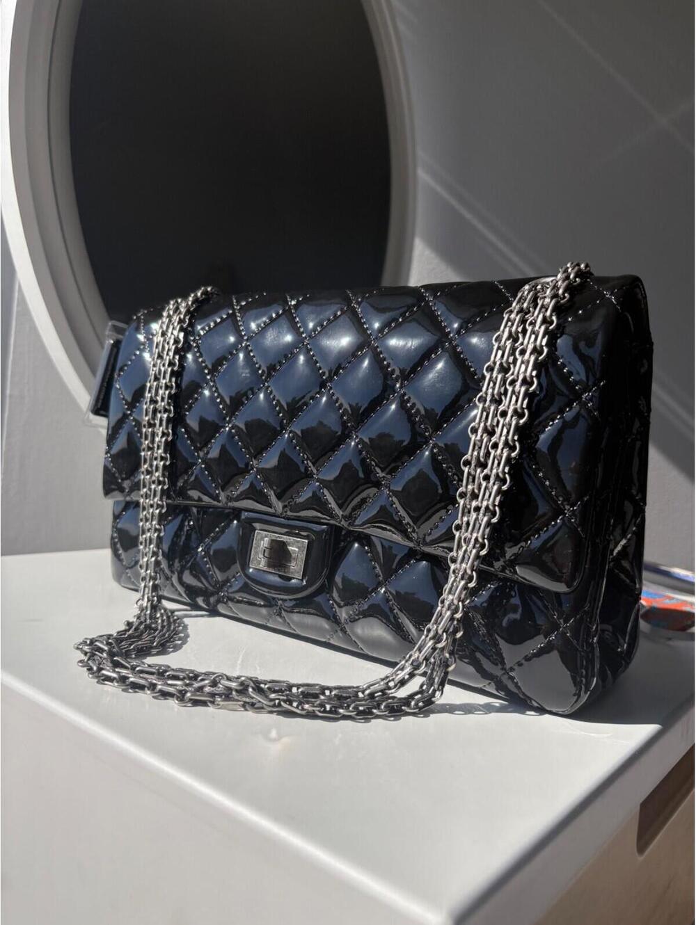 Chanel Patent Leather Double Flap in Black and Silver Hardware and Wallet!