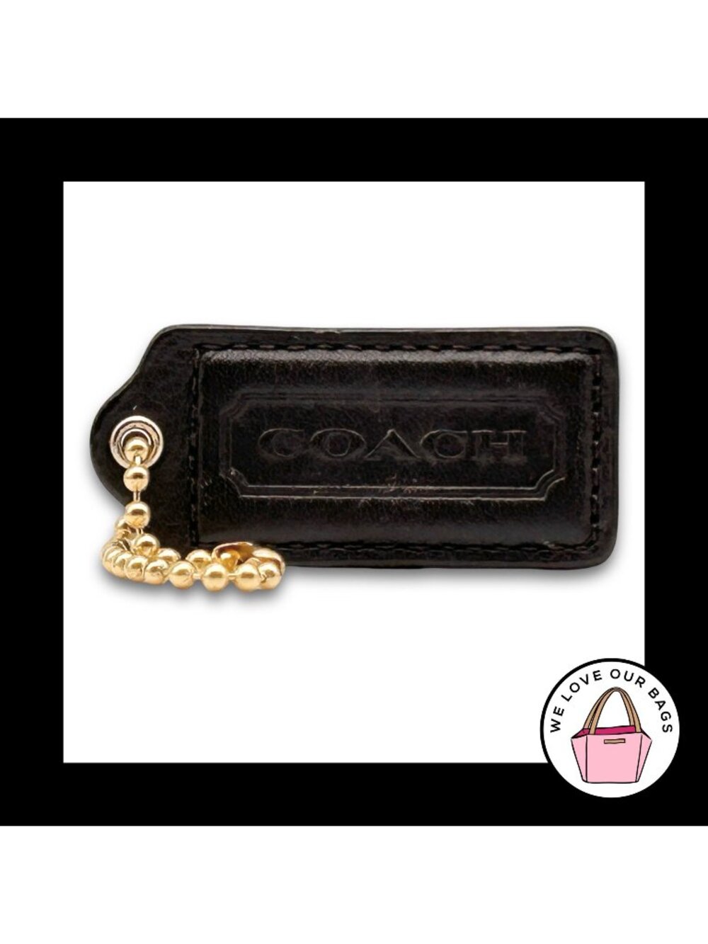 COACH HANG TAG 2.25" Bag Charm Keychain Fob Mahogany Brown Leather Brass Large
