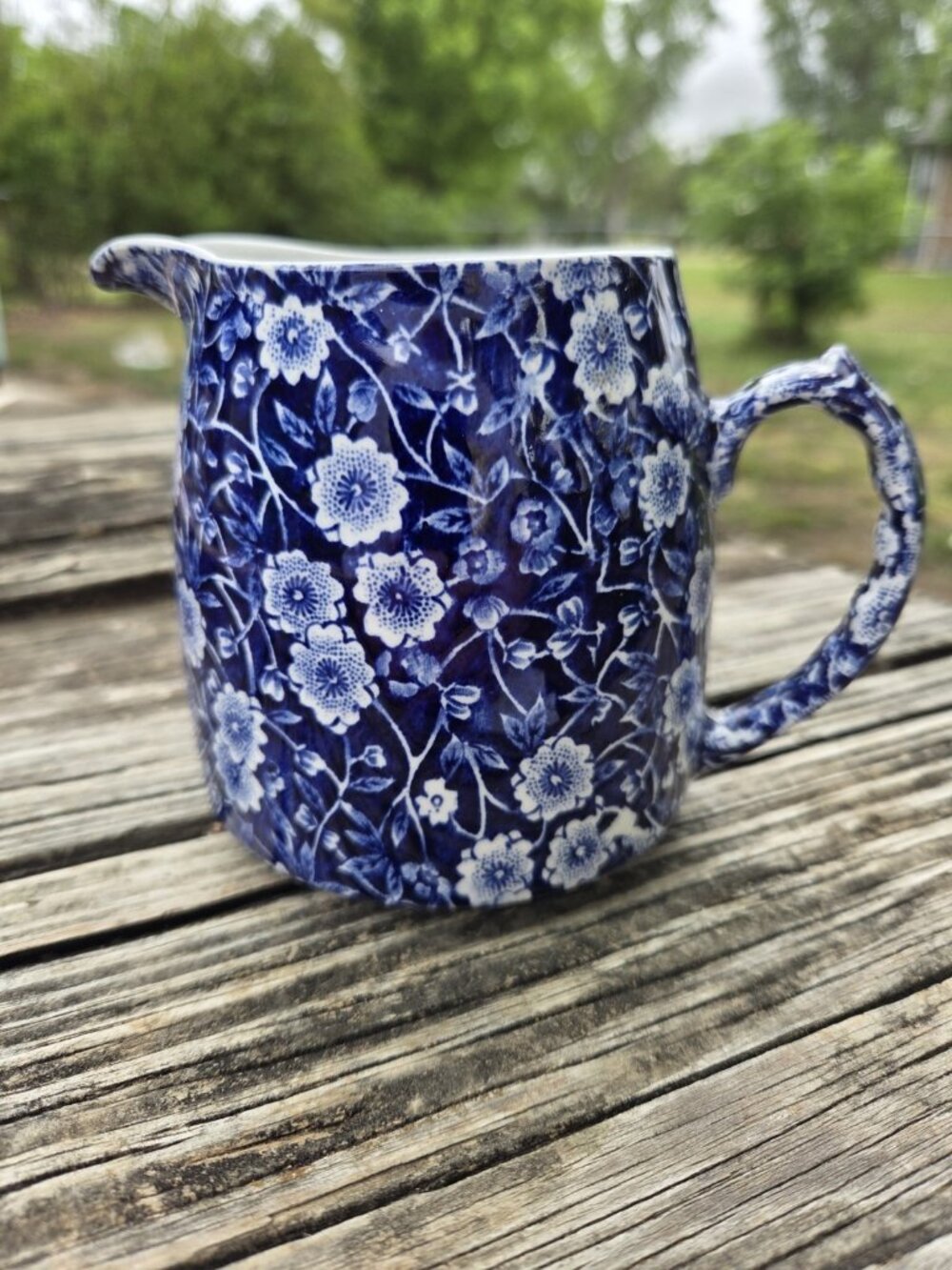 Vintage Cobalt Blue Floral Calico Crownford Creamer Jug Staffordshire England