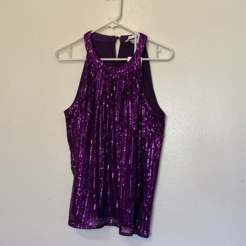 Grace Karin purple lined sequin halter top keyhole back sleeveless top new large