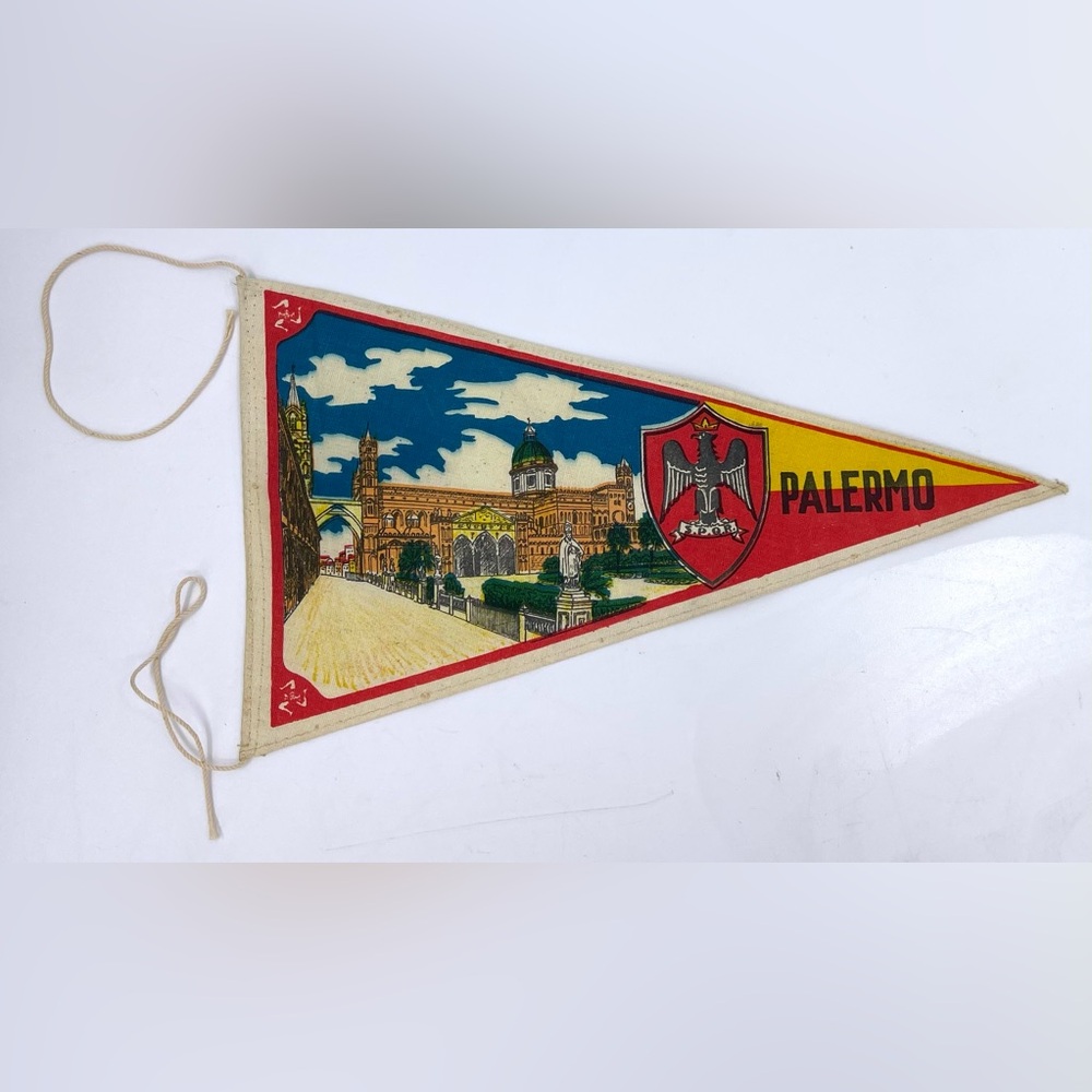 Palermo Italy Cloth Flag Triangle Pennant 10.5" Vintage‎ 1950’s HTF Rare