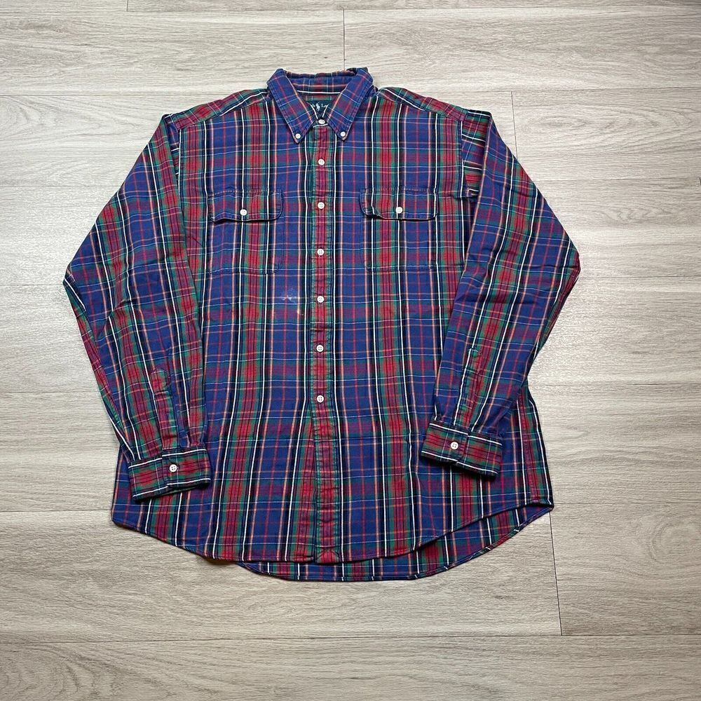 Polo Ralph Lauren Shirt Mens Extra Large Purple Workshirt Flannel Plaid Heavy