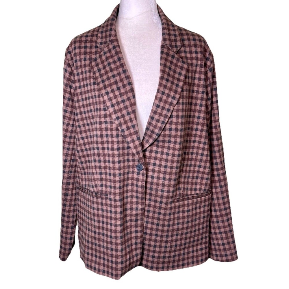 Torrid‎ 1 Neutral Plaid Checkered Blazer Soft Flannel Preppy Academia Old Money