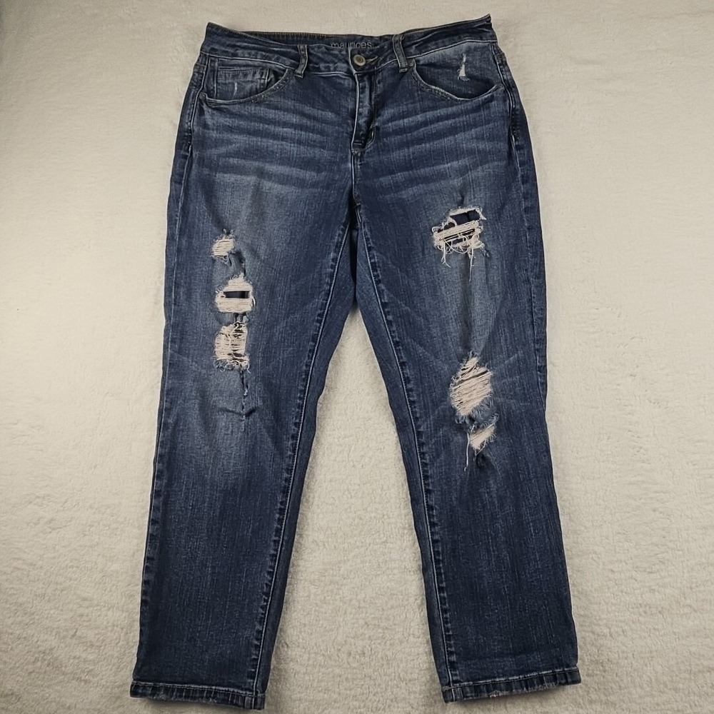 Maurices Womens Sz 11/12 Cotton Capris Straight‎ Leg Mid-Rise Distressed Stretch