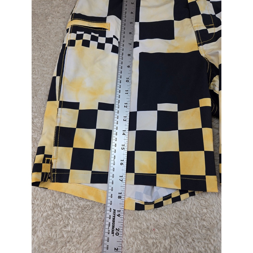 Vans Mens 33 Board Shorts Yellow Black Distorted Checkerboard Tie Dye Trunks - Picture 5 of 14
