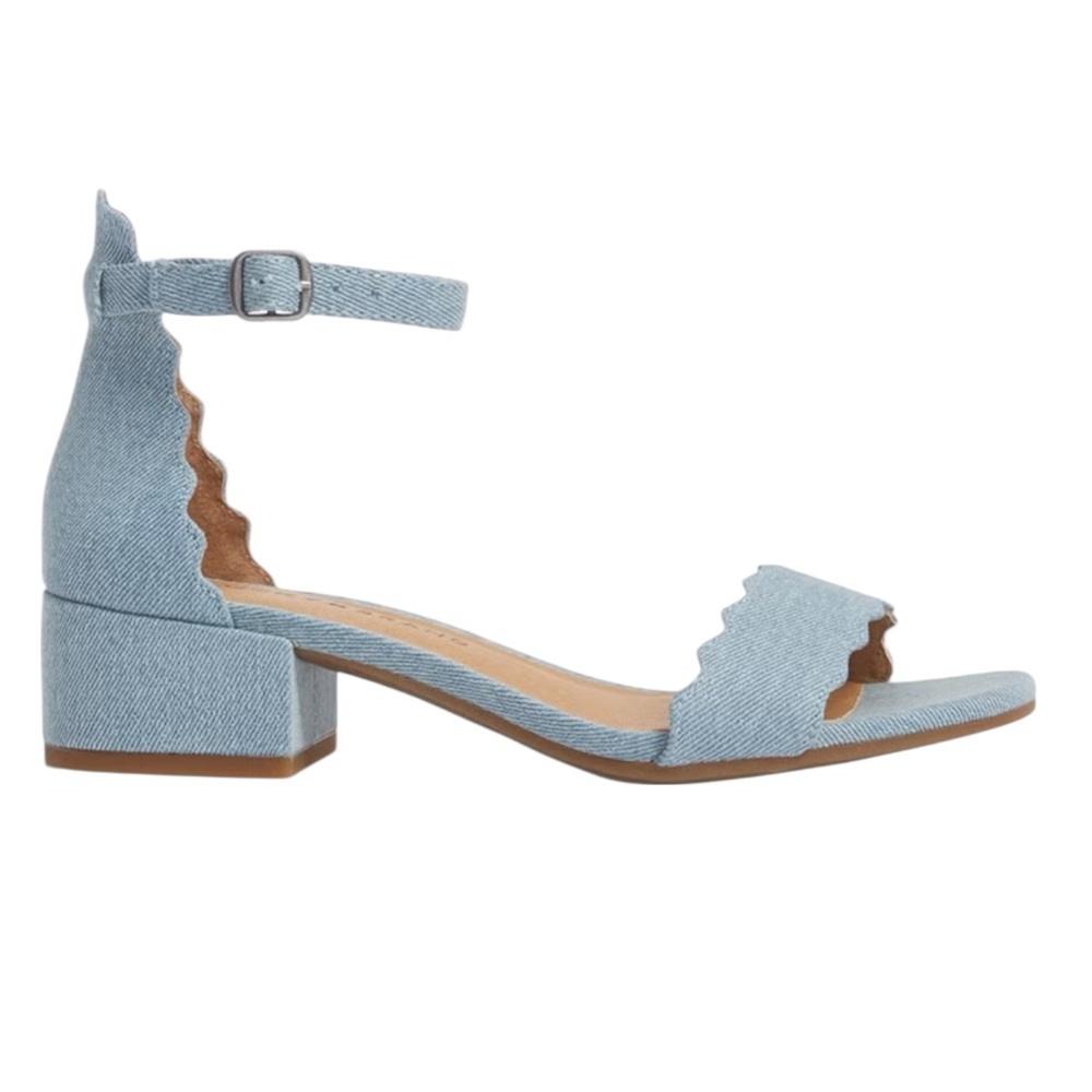 Lucky Brand Scalloped Light Blue Denim Block Heel Sandals