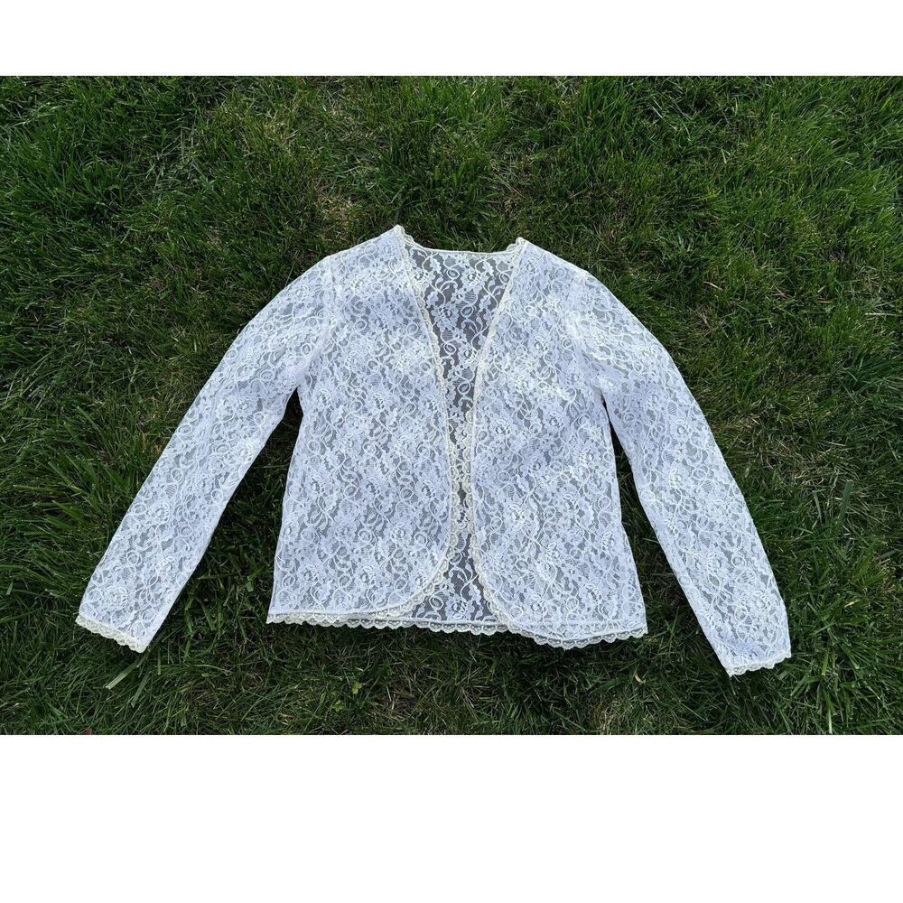 Vintage White‎ Lace Sheer Blouse Floral Mesh Romantic Medium