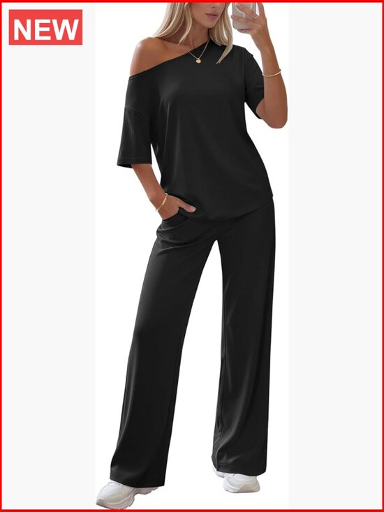 Other - Off Shoulder Short Sleeve Top & Long Pants 2 Piece Set Lounge Sets for Women
