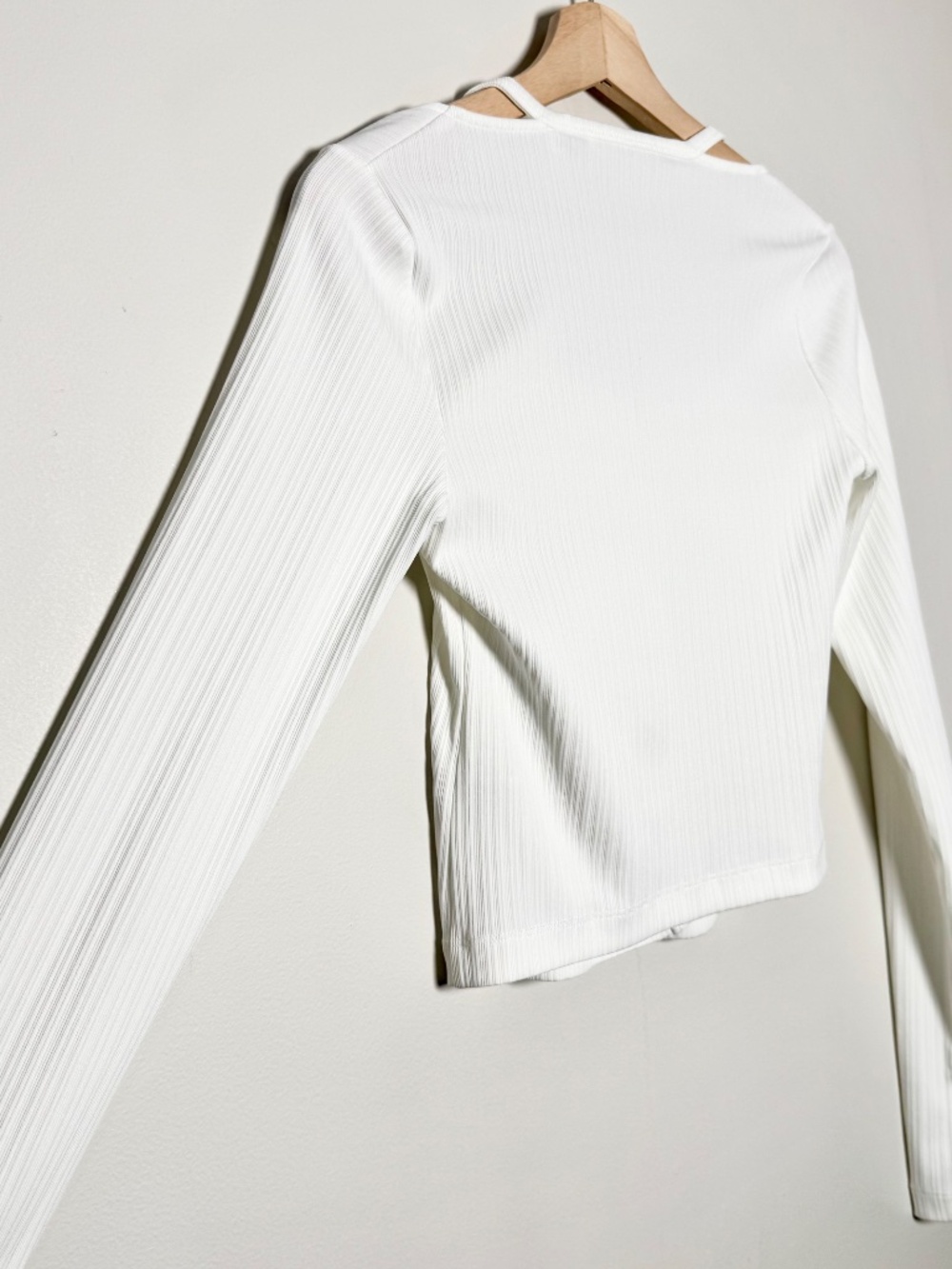 Helmut Lang Optic White Ribbed Square Neck Cardigan Cutout Thumbhole Top Sz M - Picture 5 of 7