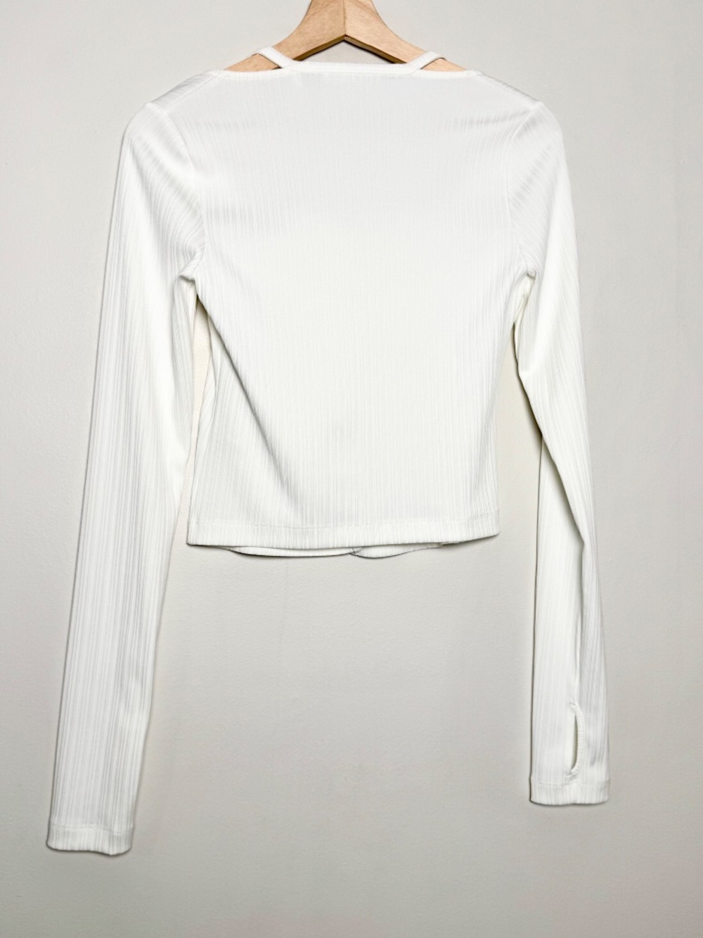 Helmut Lang Optic White Ribbed Square Neck Cardigan Cutout Thumbhole Top Sz M - Picture 6 of 7