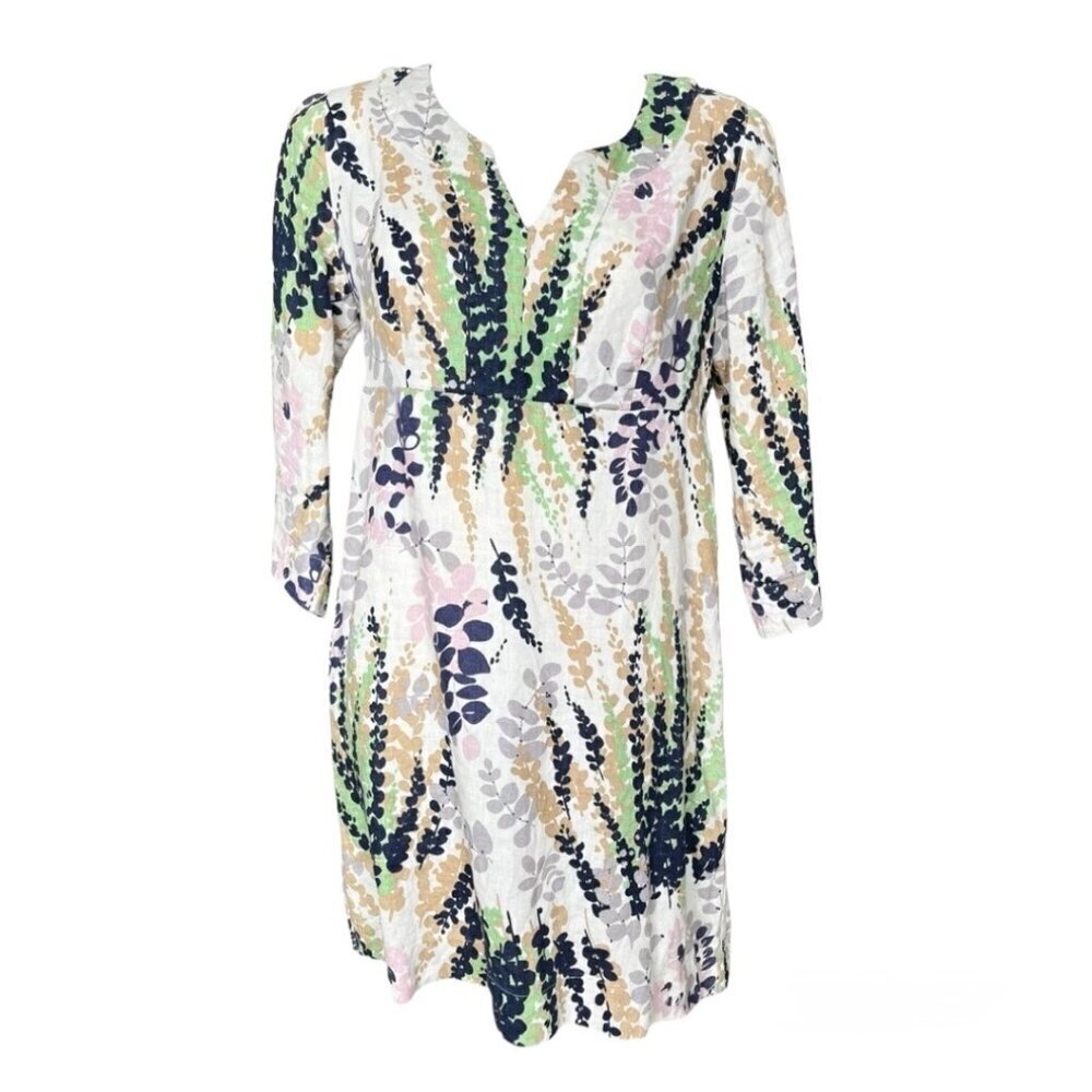 BODEN 100% Linen Tunic Dress Leaf Print Beach Coastal Vacation Resort Size 4R