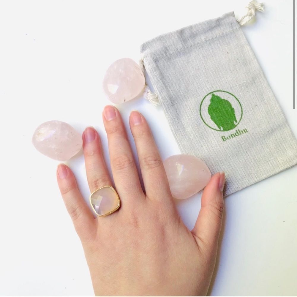 Genuine Rose Quartz 14K Plated Adjustable Ring NWT
