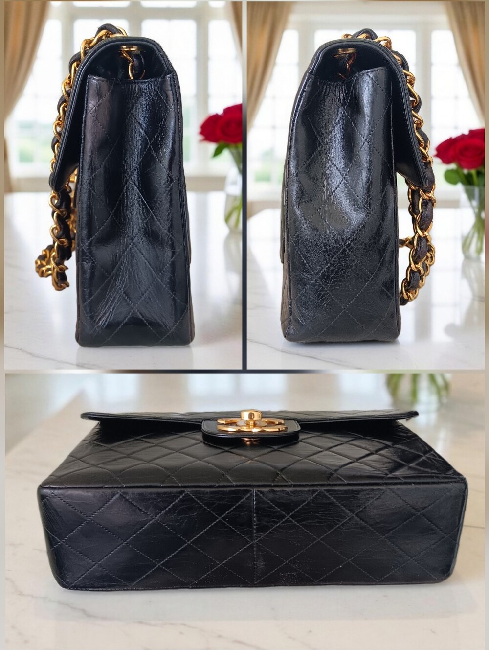 Chanel Vintage Jumbo Classic Flap Black Lambskin 24K Gold ✨ COA - Picture 11 of 16