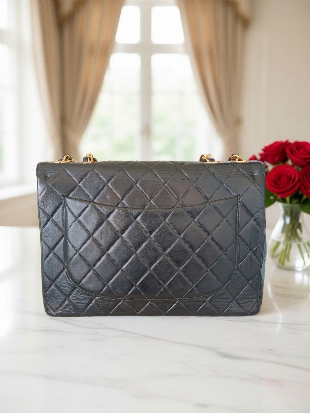 Chanel Vintage Jumbo Classic Flap Black Lambskin 24K Gold ✨ COA - Picture 9 of 16