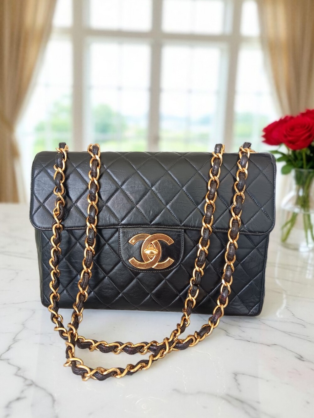 Chanel Vintage Jumbo Classic Flap Black Lambskin 24K Gold ✨ COA - Picture 6 of 16
