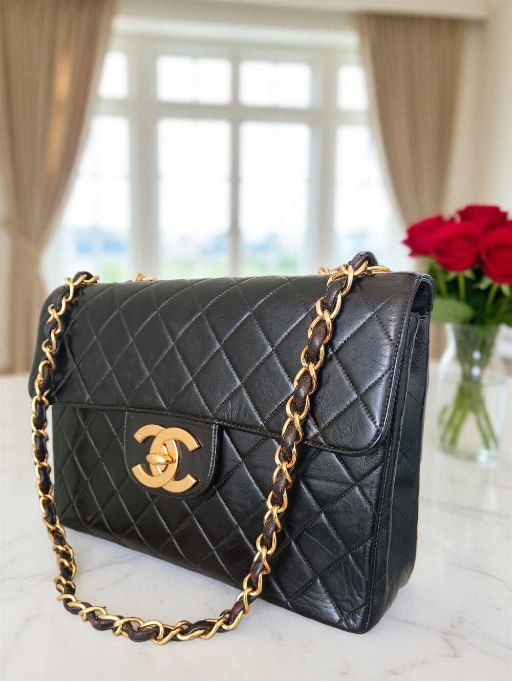Chanel Vintage Jumbo Classic Flap Black Lambskin 24K Gold ✨ COA - Picture 7 of 16