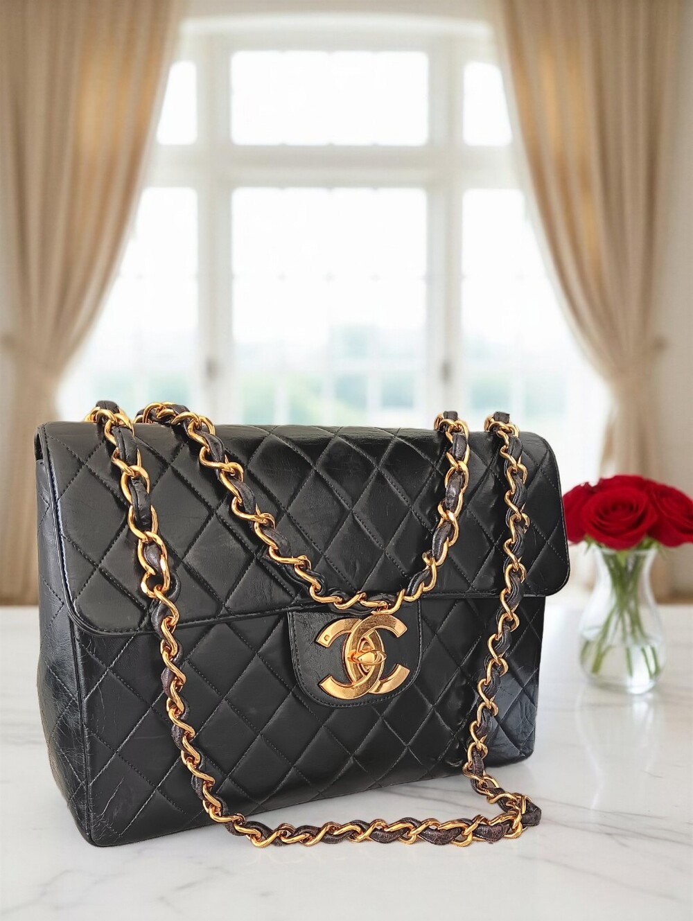 Chanel Vintage Jumbo Classic Flap Black Lambskin 24K Gold ✨ COA - Picture 3 of 16