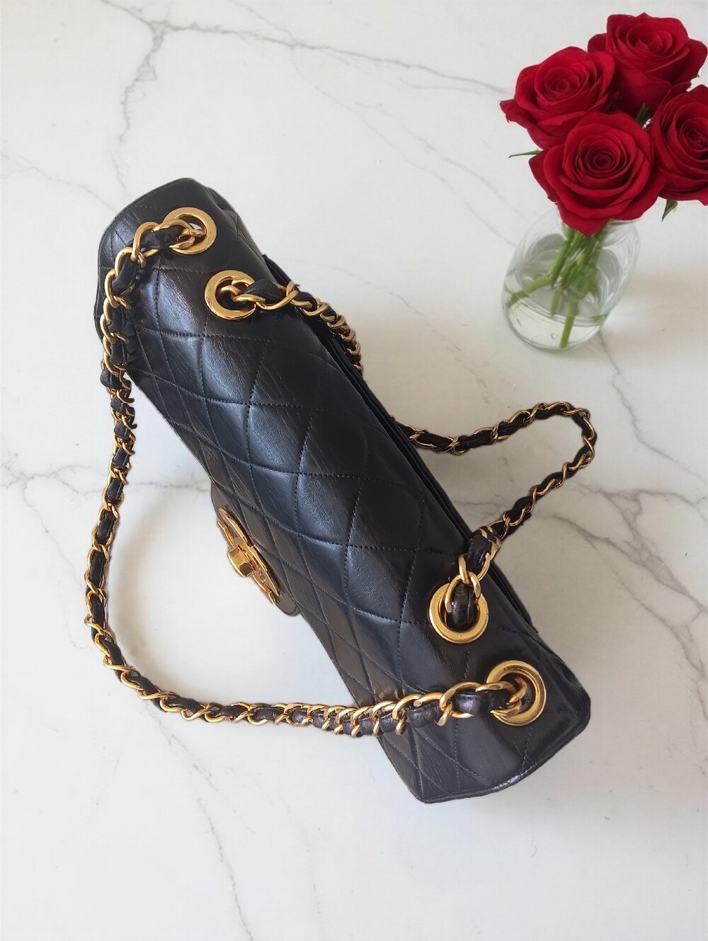 Chanel Vintage Jumbo Classic Flap Black Lambskin 24K Gold ✨ COA - Picture 10 of 16