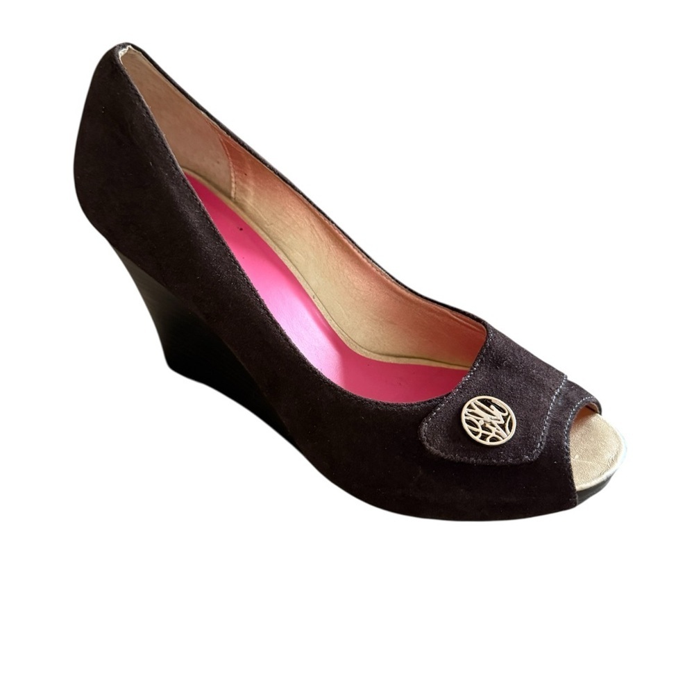 Lilly Pulitzer Brown Suede Peep Toe Wedges
