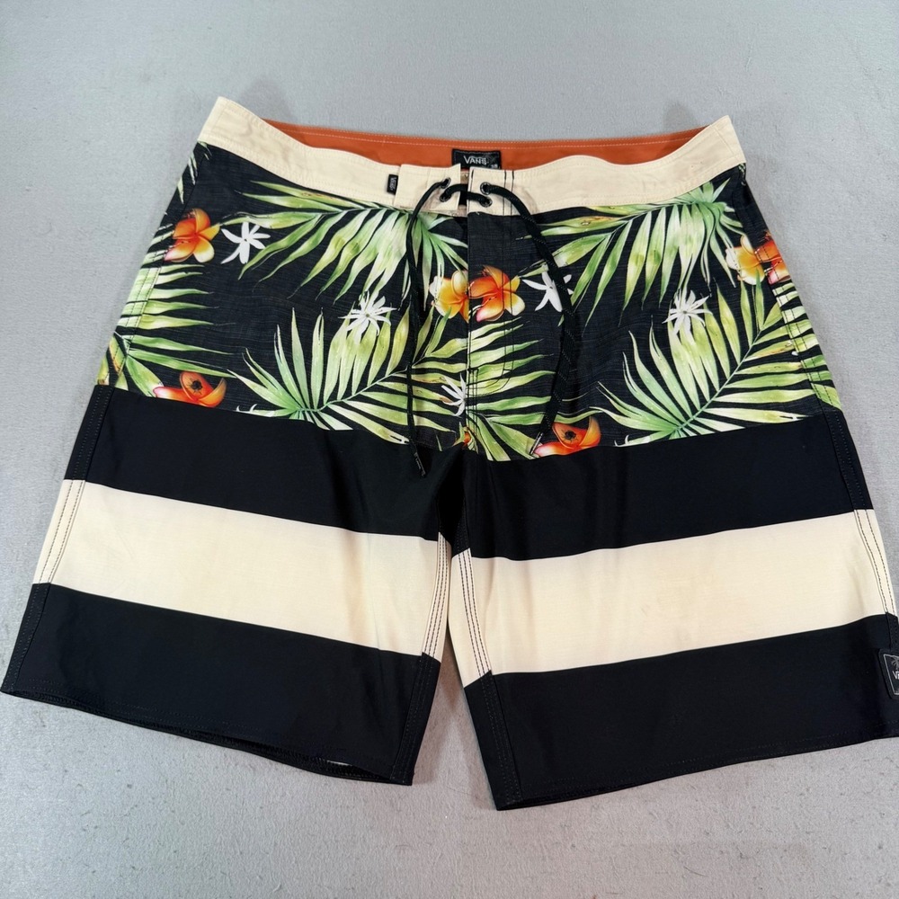 Vans Tropical Floral Board Shorts Black White Surf Swim Trunks Mens 38