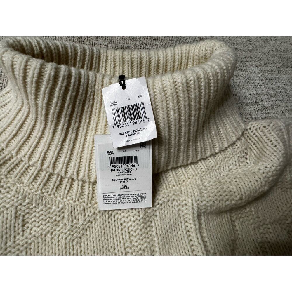 NWT Coach Women's Signature Turtleneck Wool Blend Poncho- Ivory Size M/L $498 - Picture 10 of 11