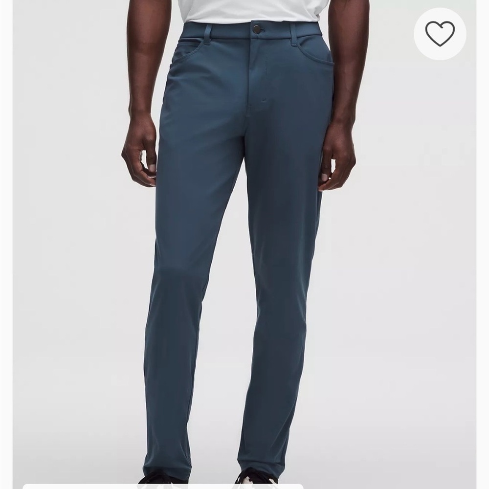 Men's Lululemon ABC Slim-Fit Pants in a blue color.