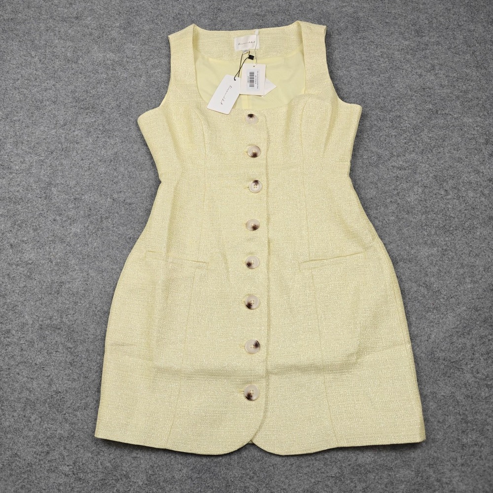 Line & Dot Dress Womens XS Yellow Sunnie Button Front Tweed Mini Pockets New