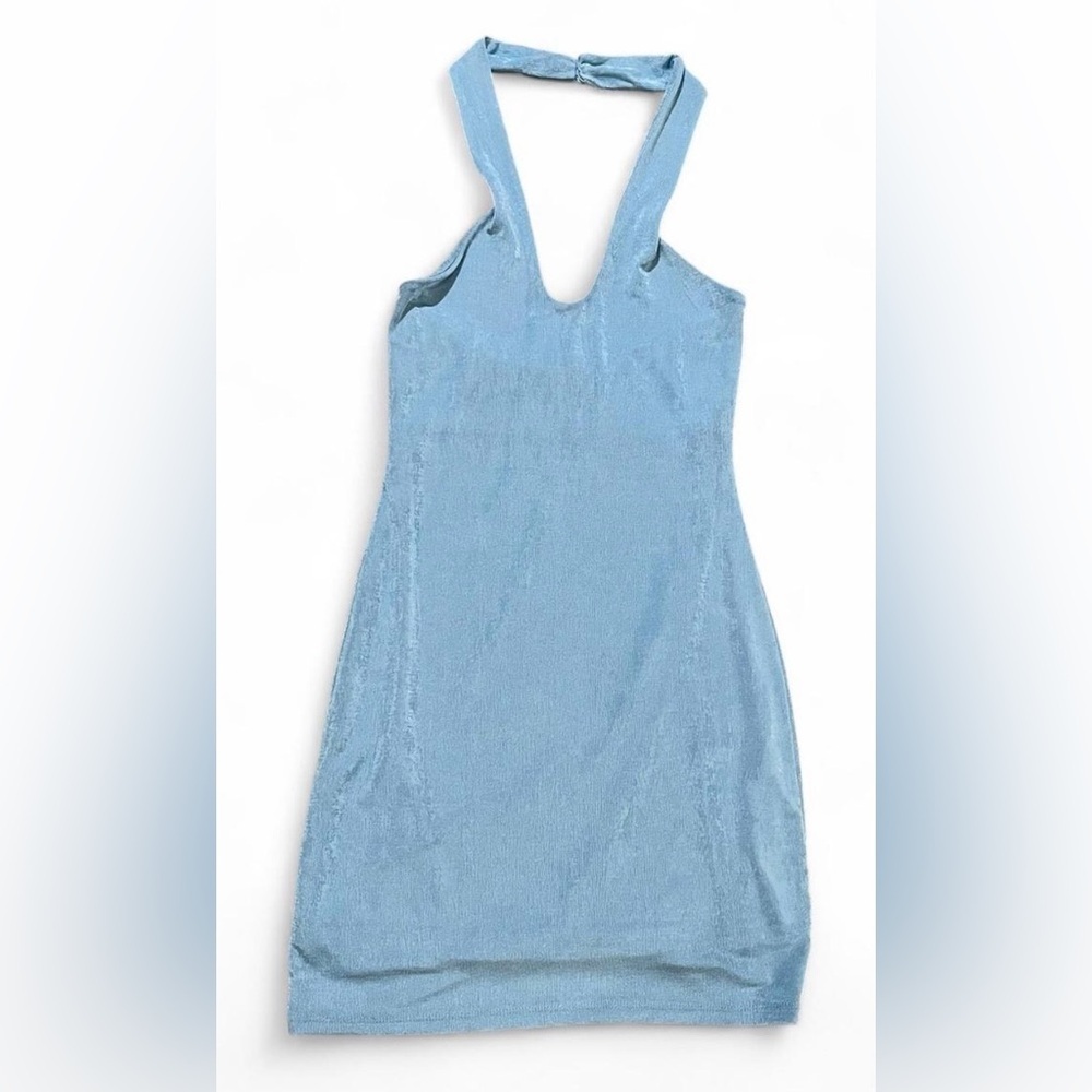 La Hearts Pale Blue Slip Mini Halter Y2K Dress