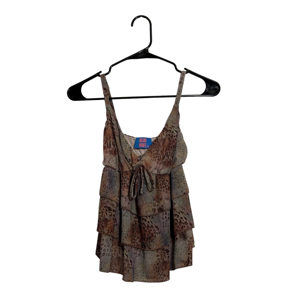 Blue Riot Grunge Fairy Babydoll Cami Top Tiered Mesh Animal Print Multi Medium