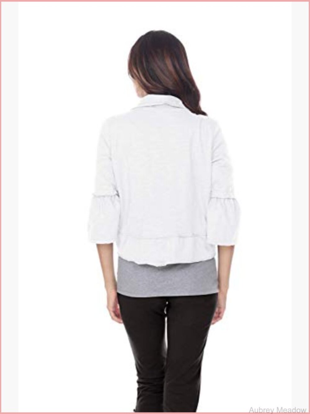Open Front 3/4 Ruffle Bell Sleeve Cardigan Cotton - Picture 3 of 5