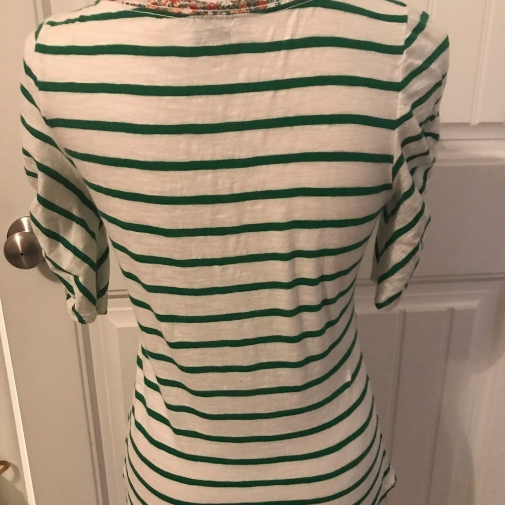 Anthropologie Postmark 3/4 Ruffled Sleeve Striped Top with Floral Neck - Picture 5 of 7