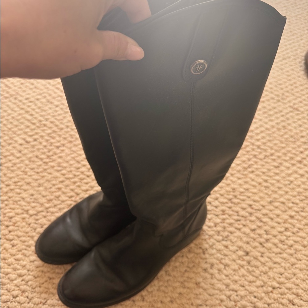 Frye Melissa Button Classic Women's Black Leather Knee-High Boots - Picture 2 of 4
