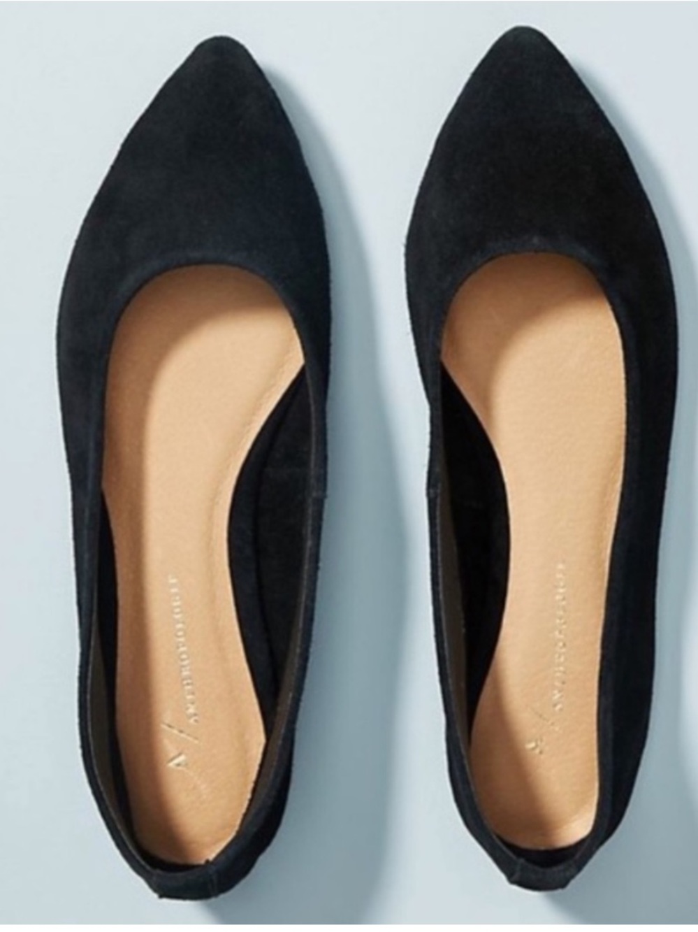 Anthropologie Jessica Black Suede Pointed-Toe Ballet Flats - 7