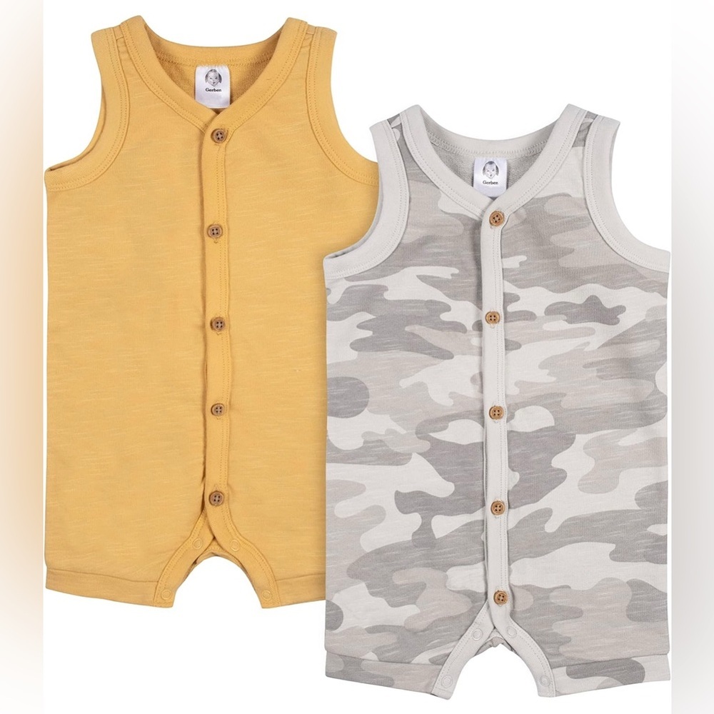 Gerber Yellow and Gray Camo Sleeveless Romper Set