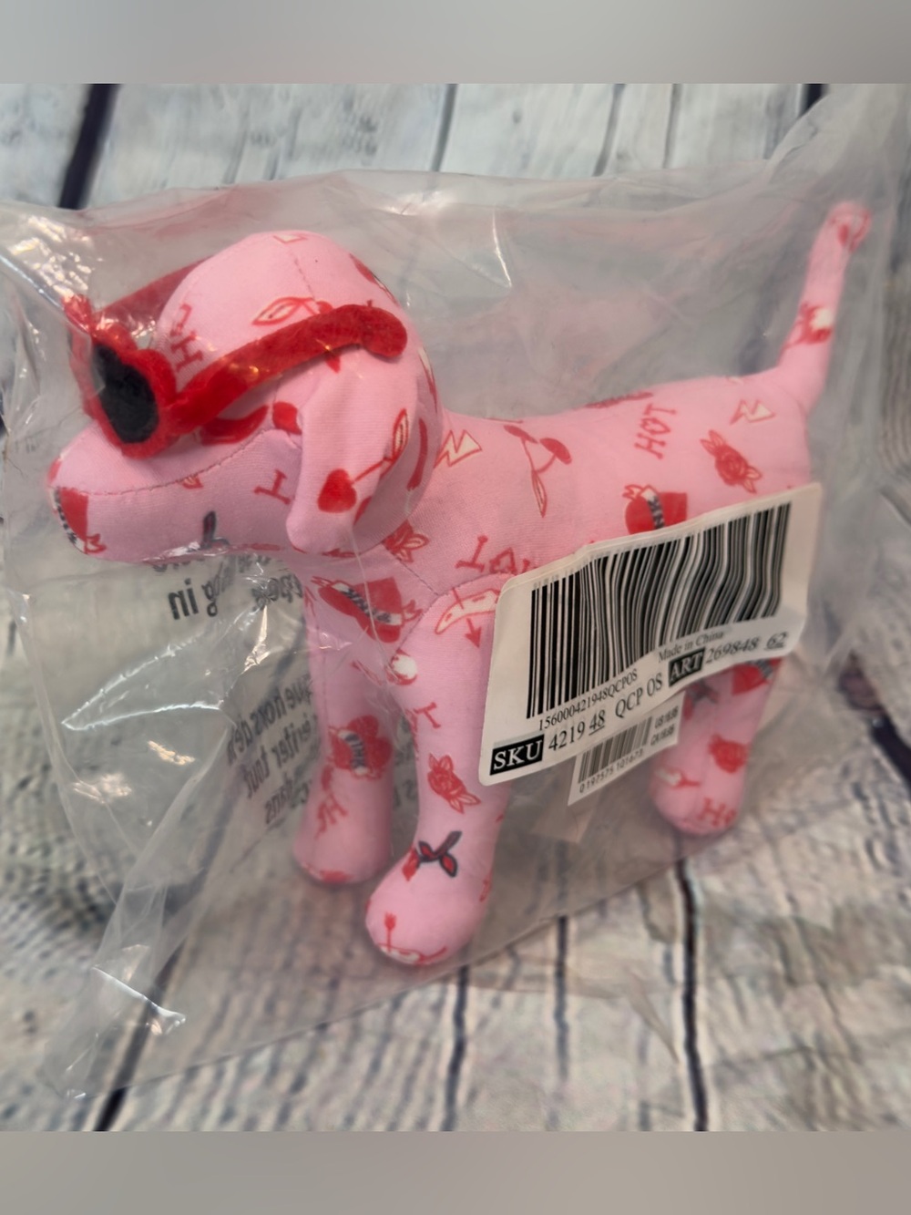 PINK Victoria's Secret Pink Heart & Love Print Plush Dog