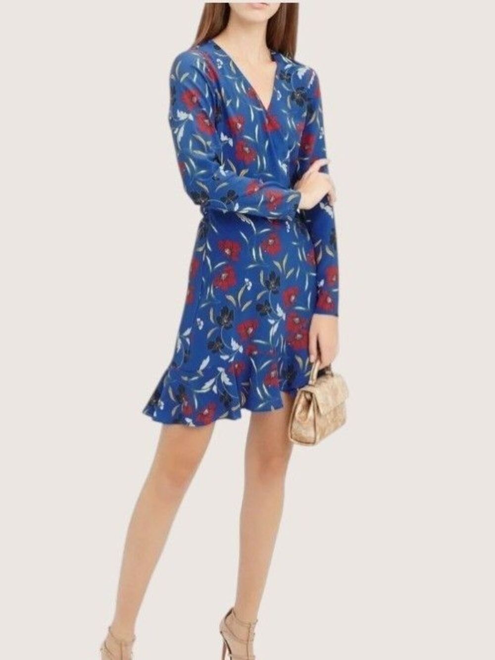 Intermix Silk Floral Wrap Dress Women Size S Blue Coquette Cottagecore