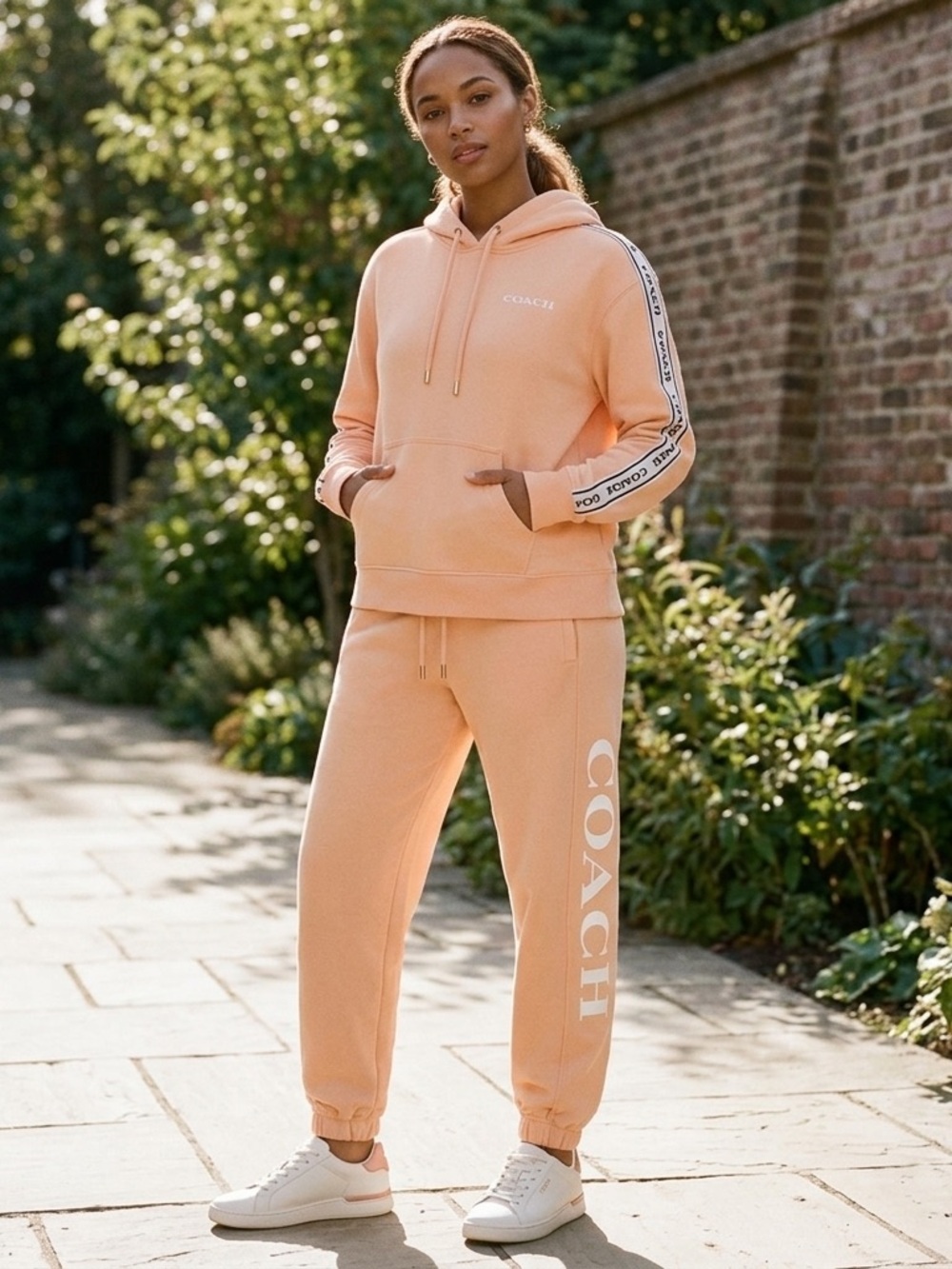 Coach Essentials Apricot Logo Hoodie Jogger Set pants shirt medium $650