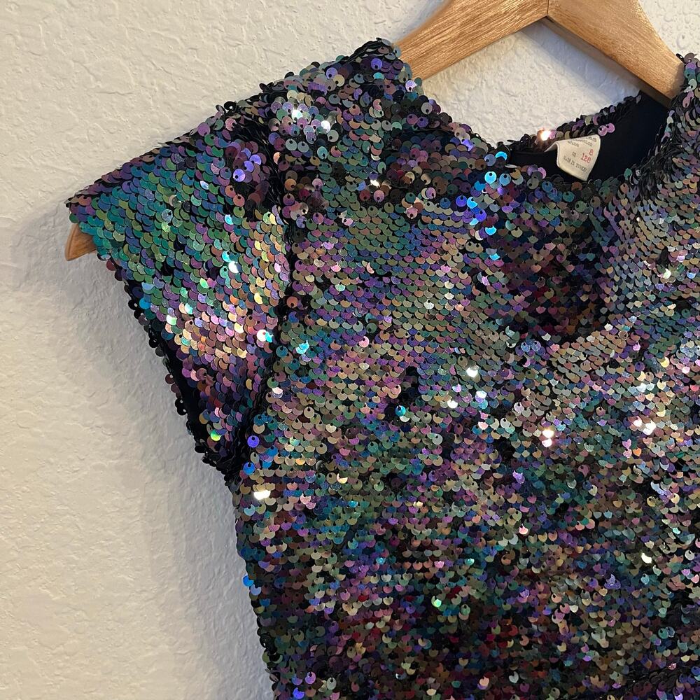 Zara Girls Sequin Skater Dress Size 8 - Picture 3 of 12