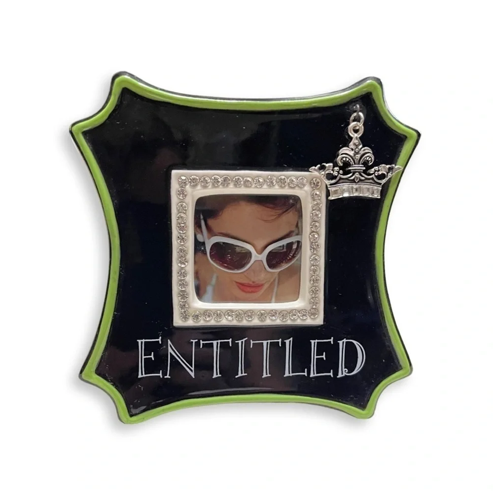Picture Frame “Entitled” Small Table Top Enamel Rhinestones Charm Princess Gift - Picture 1 of 4