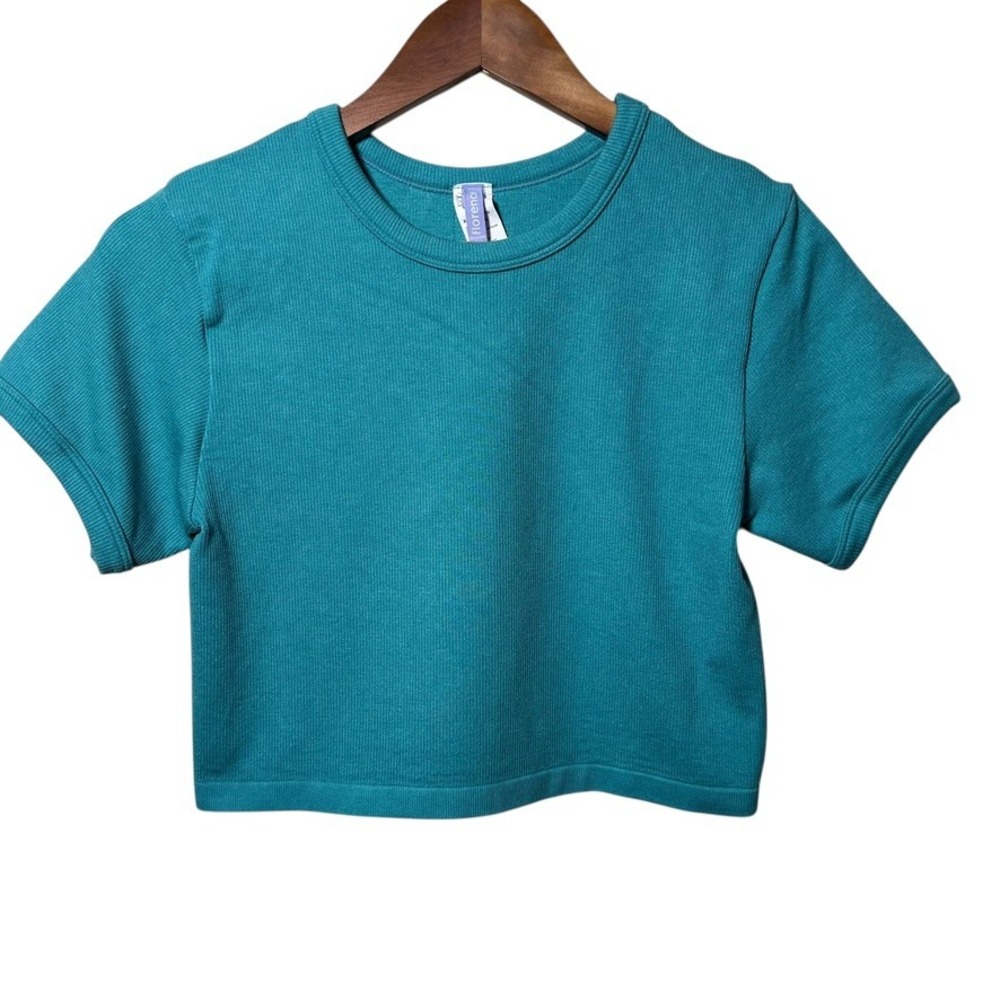 Florence by Mills Teal Ribbed Crop Tee XXL Lenzing EcoVero Soft Y2K‎ Minimalist