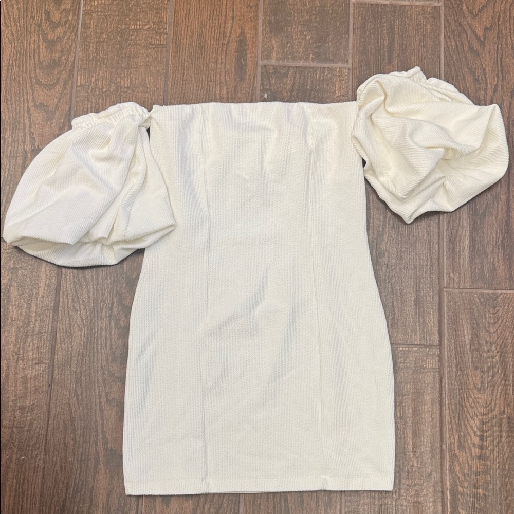 Free People Off-White Strapless Puff Sleeve Mini Dress