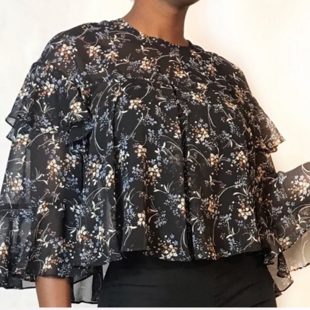 ZARA Floral Tiered Ruffled Top