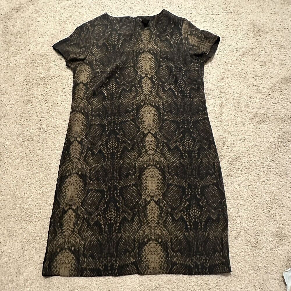 Nicole Miller Women 2 Dress Snake‎ Skin Animal Print Short Sleeve Black Brown