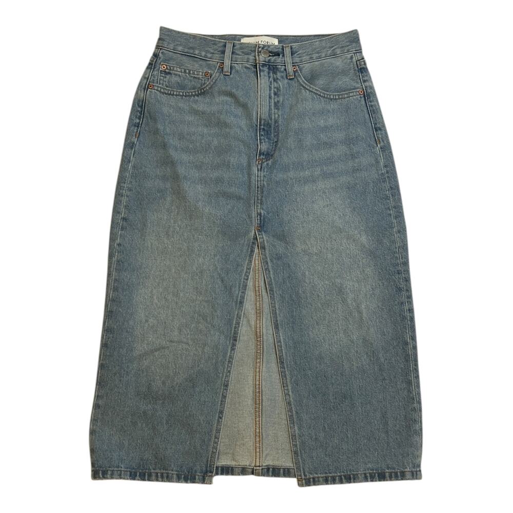 Aritzia Denim Forum The 90s Halle Denim Midi Skirt Organic Cotton
