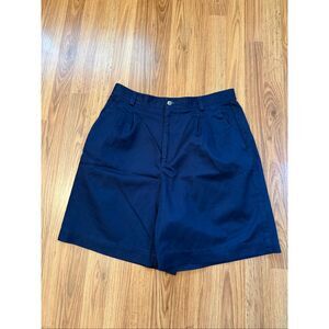 Liz Claiborne Women's Pleated High Waist Golf Chino Shorts Navy Blue Size 14