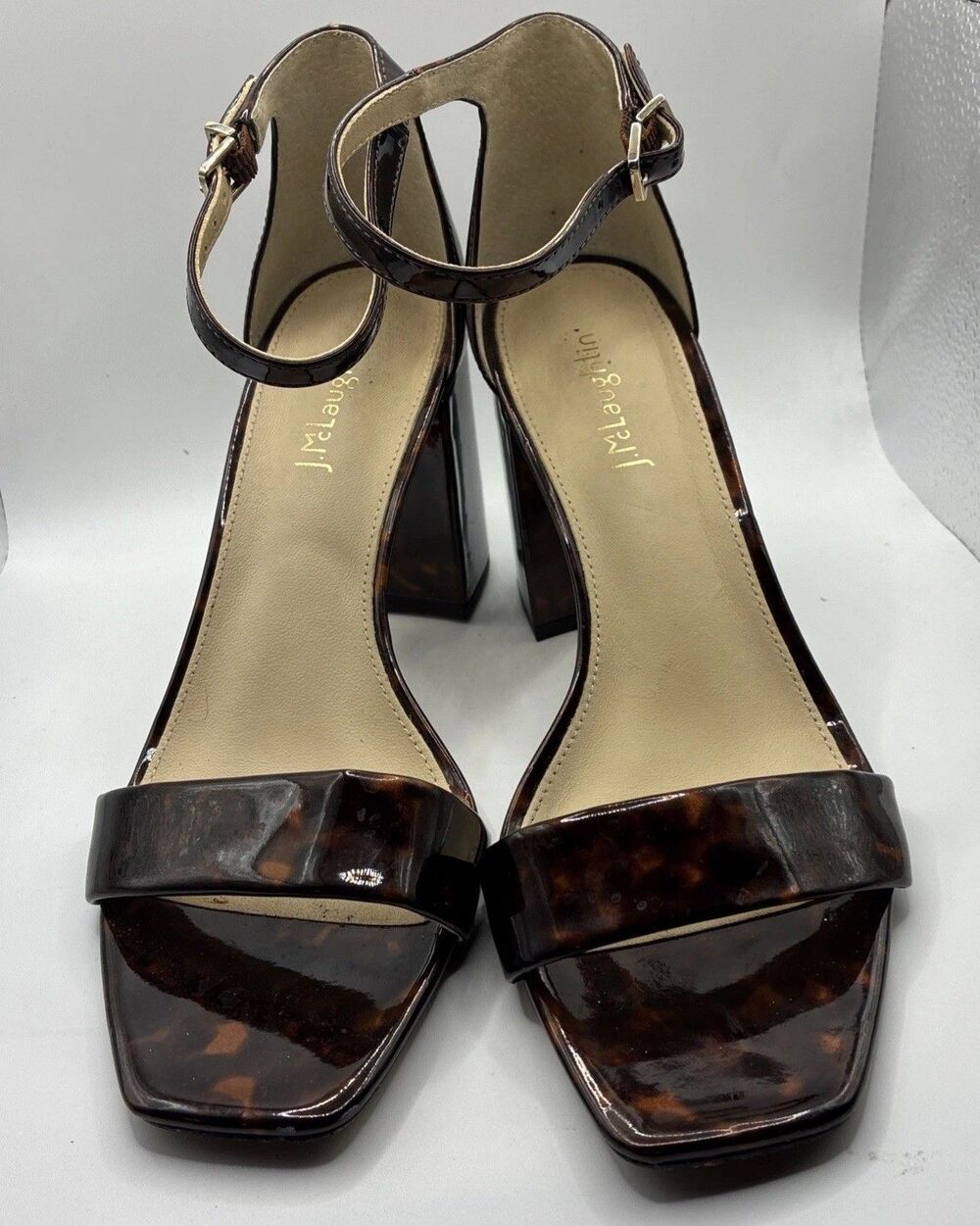 J.McLaughlin Esme Brown Tortoise Shell Block Heel Sandals Women’s 8.5 - Picture 2 of 5