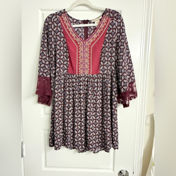 Flying Tomato Dresses & Skirts - Flying Tomato Burgundy Shirt Relaxed Retro Flowy Hippie Earthy Twee